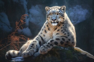 Magnificent snow leopard. Generative AI