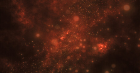 Abstract orange red energy particles and waves magical bright glowing futuristic hi-tech with blur effect and bokeh background