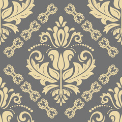 Classic seamless pattern. Damask orient gray and golden ornament. Classic vintage background. Orient ornament for fabric, wallpapers and packaging