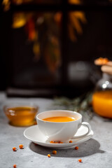 sea ​​buckthorn tea, bright vitamin drink, immune support, seasonal berry