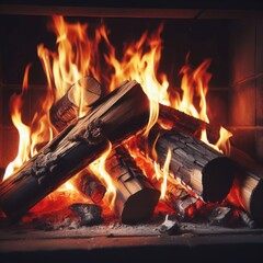 Fireplace whispering flames and burning logs