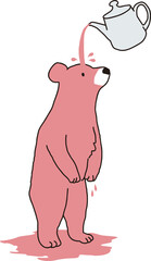 お茶をかけられるクマ