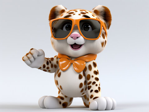 A Cartoon 3D Leopard Wearing Sunglasses on a Solid Background