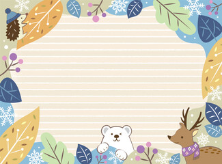 冬の植物とかわいい動物のフレーム