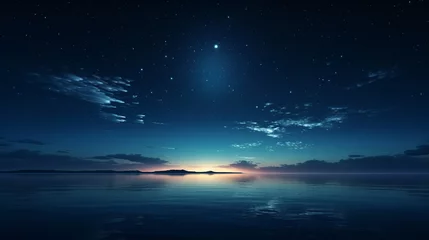 Muurstickers 水平線と一緒に夜空に浮かぶ月の写真 © 大樹 菅