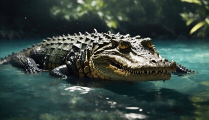 Obraz premium Discover an 8K HD wallpaper featuring a striking image of a crocodile in the water, available in stock photography.