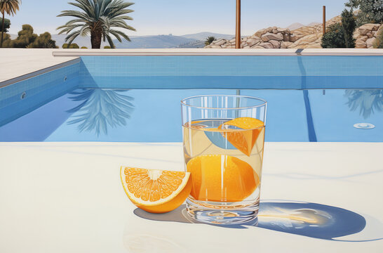 water with orange by the pool