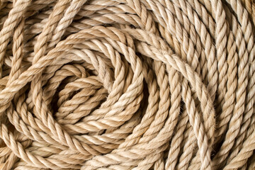 A coil of old rope close-up. The texture of natural rope.
