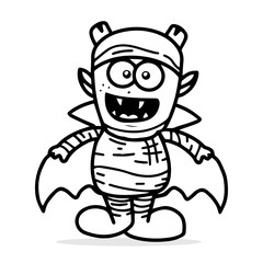 Cute cartoon monster frankenstein outline, coloring book, frankenstein kids halloween illustration