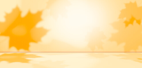 Autumn Background Beige Studio Maple Shadow Leaf Kitchen Yellow Orange Kitchen Backdrop Table Gradient Room Light 3d Bg Mokcup Festival or Product Cosmetic Minimal Floor Scene Loft Pastel Two Tone.