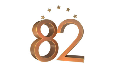 gold 3d number 82 on round shape 