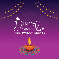 Happy Diwali, festival of lights, Paper Graphic of Indian Rangoli, golden lights, colorful decorative background, Blue magenta background