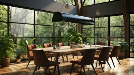 Fototapeta premium Green natural meeting room for meetings and conferences in the office with natural plants