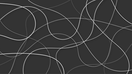 Abstract white geometric random scribble lines isolated on black background. 