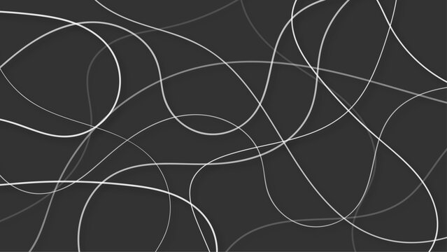 Abstract white geometric random scribble lines isolated on black background. 