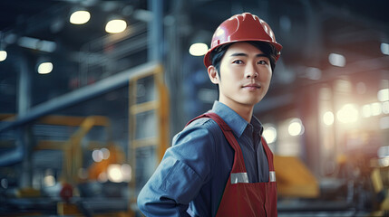 Portrait of an asian male engineer working in a factory