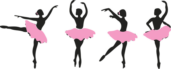  silhouettes of young ballerinas in poses © Kate