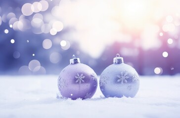 Christmas decorations ball on snow background.