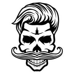 Skull mustache with hair Vector illustration design template black and white