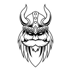 Old Man Viking Head Black And White Mascot Logo Design Vector Template Illustration