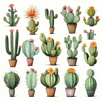 The Cactus set on white background. Clipart illustrations.