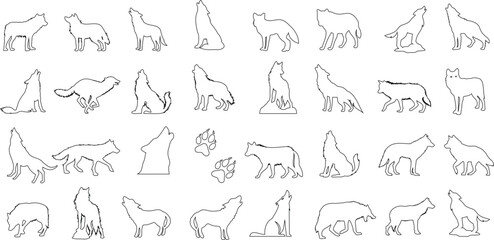 wolf line illustration, Minimalist, line art vector illustration featuring a stylized wolf. Perfect for logo design, wall art, and digital projects. Trending, modern design in black and white.”
