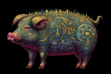 Illustration of porcine digestion. Generative AI - obrazy, fototapety, plakaty