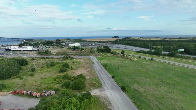 Toll road checkpoint at great Belt fixed link crossing strait between islands of Zealand and Funen in Denmark