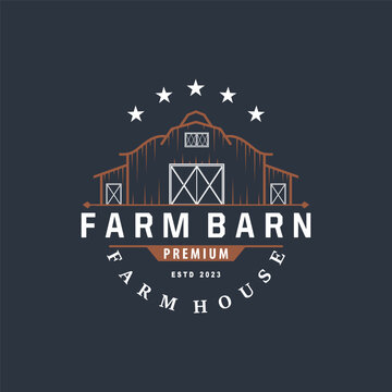 Agriculture Farm Barn Logo, Simple Retro Style Vintage Building Templet Illustration Design