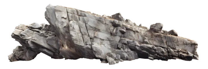 Fotobehang natural grey rock formation isolated on transparent background - landscape design elements PNG cutout © sam