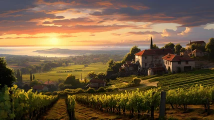 Crédence de cuisine en verre imprimé Vignoble France vineyard landscape sunset