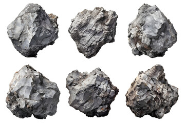 Fototapeta premium natural grey rock formation set isolated on transparent background - landscape design elements PNG cutout collection