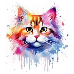 Watercolor cat clip art on white background.