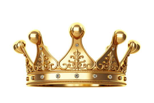 A luxurious gold crown adorned with sparkling diamonds on a pristine white background