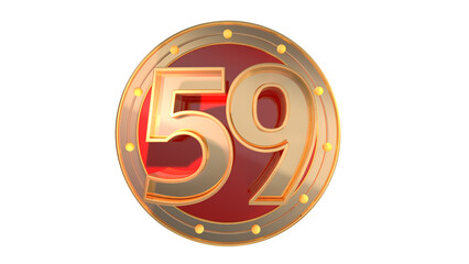 Gold 3d number 59 on round shape 