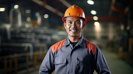 Portrait of an asian male engineer working in a factory