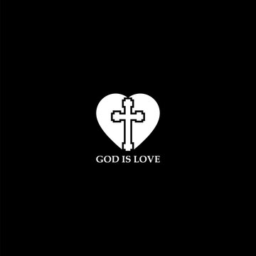 God is love heart icon isolated on dark background