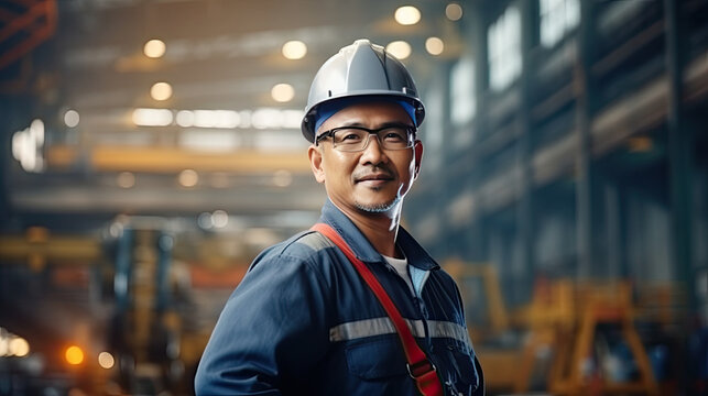 Portrait of an asian male engineer working in a factory