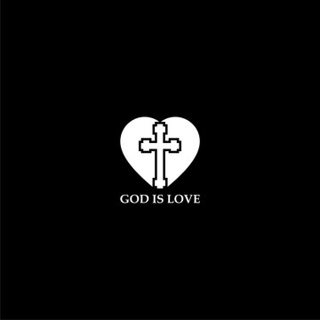 God is love heart icon isolated on dark background