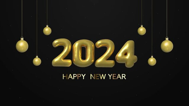 2024 Happy New Year animation. With the gold script, hung ball, and green screen isolated background