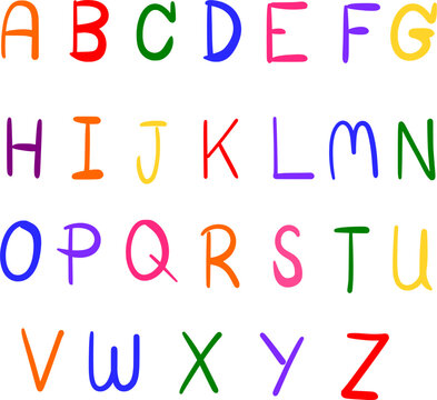 colorful English's alphabet, Hand drawn alphabet A B C D E F G H I J K L M N O P Q R S T U V W X Y Z
