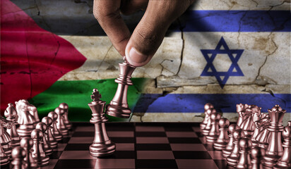  Israel vs Palestine conflict concept on chessboard. War between Israel and Palestine, concept