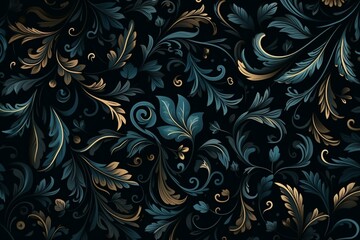 Subtle pattern on dark backdrop. Repeating, decorative motif. Seamless tileable print. Generative AI