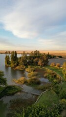Fototapeta na wymiar Desert with green lake 