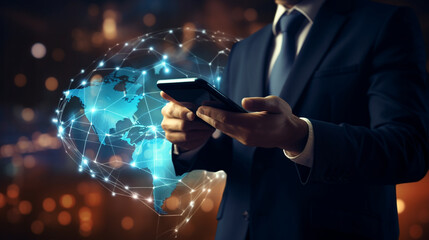 Businessman using mobile smartphone. Business global internet connection application technology. Generative Ai