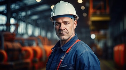 Portrait of a caucasian male engineer working in a factory