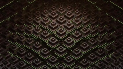 Meditative animation of wooden cubes with green backlight