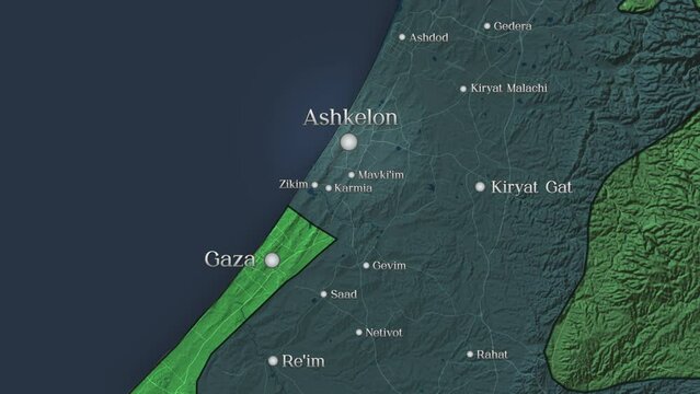ISRAEL, 2023 OCTOBER - Map of Ashkelon city, Israel and Gaza Strip