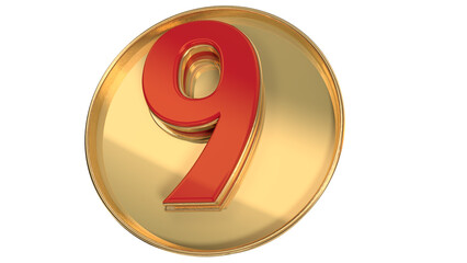 red 3d number on gold coin element for design