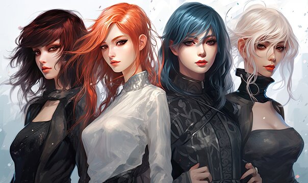 The fantasy anime illustration showcased a group of powerful and captivatingly beautiful women, each with their own unique charm.